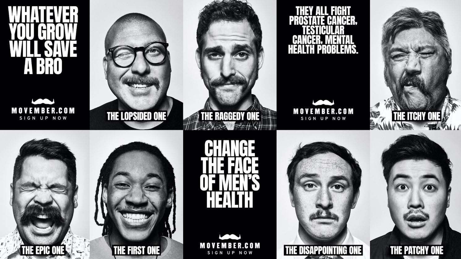 Movember banner showing men with moustaches.