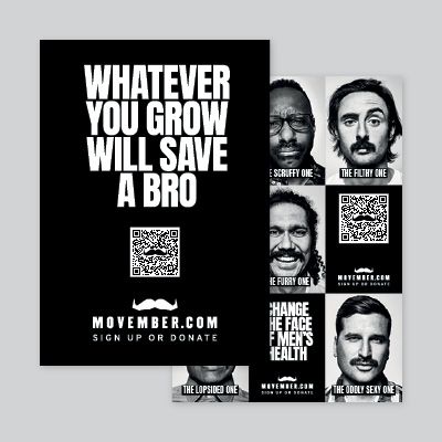 Thumbnail for black and white poster, promoting workplace fundraising. The poster says: "Whatever you grow will save a bro".