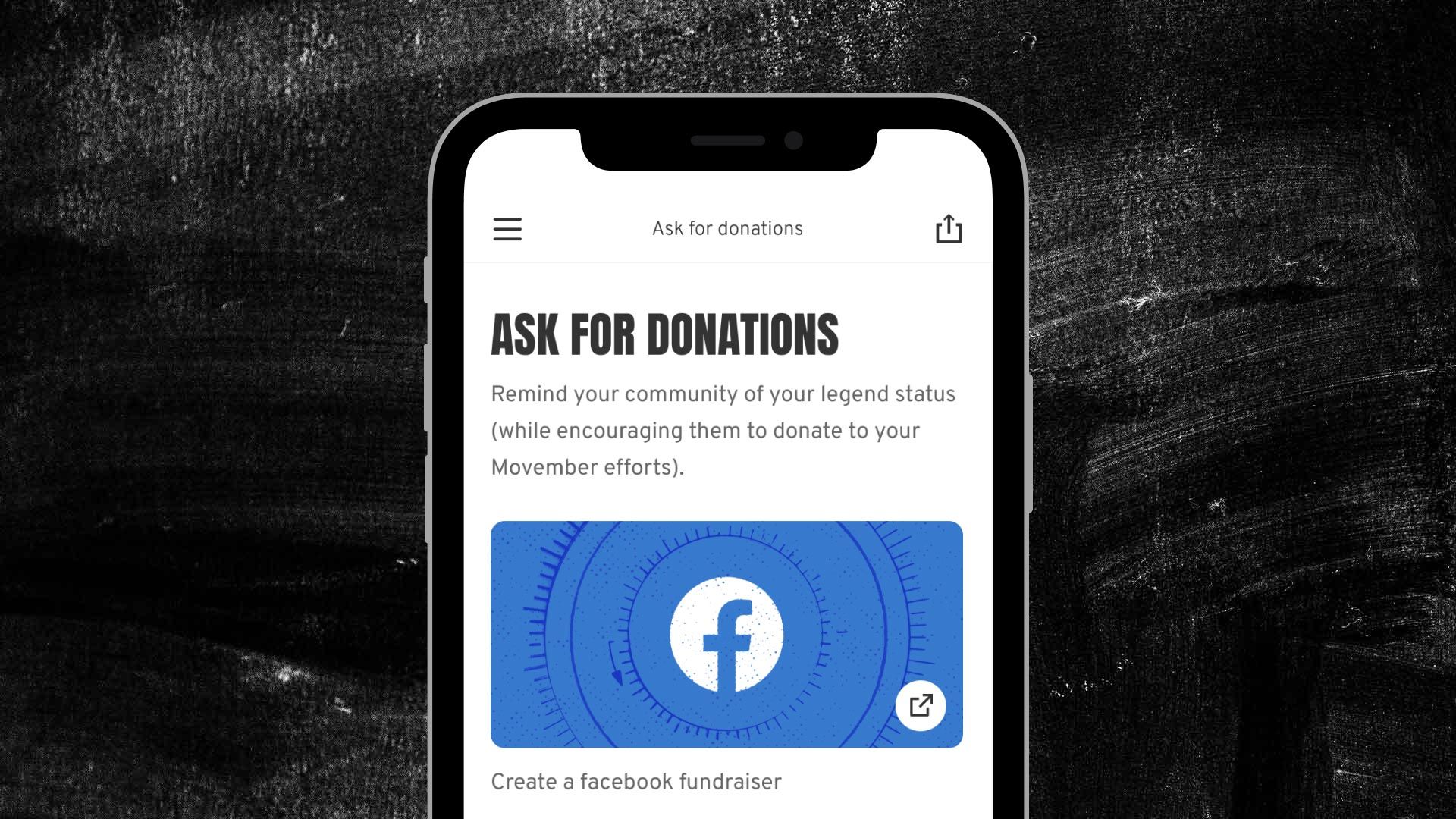 Image of different Movember app phone screens used in conjunction with Facebook.