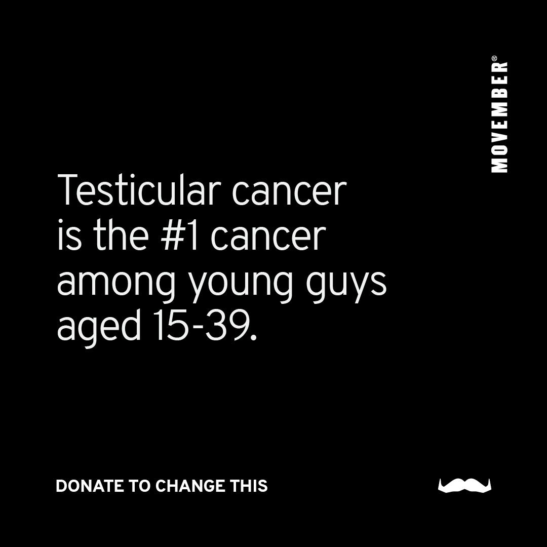 A Movember social media graphic that says: "Testicular cancer is the #1 cancer among young guys aged 15-39 years"