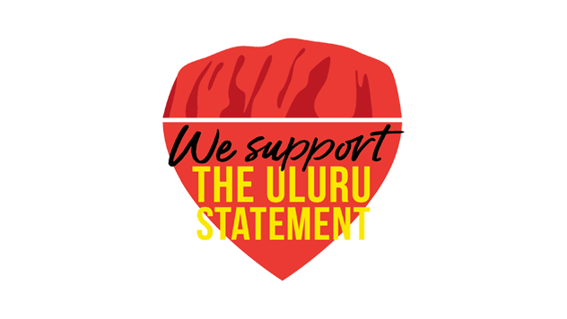 A graphic of Uluru in a heart shape with text "We support the Uluru Statement"