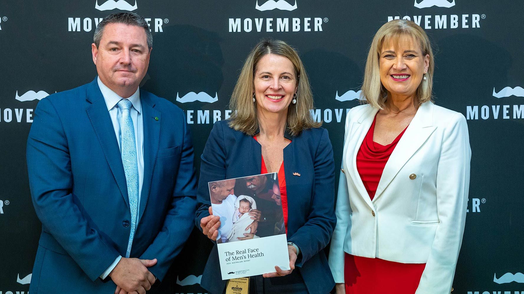 Photo showing Pat Conaghan MP, Movember CEO Michelle Terry, and Hon Justine Elliot MP.