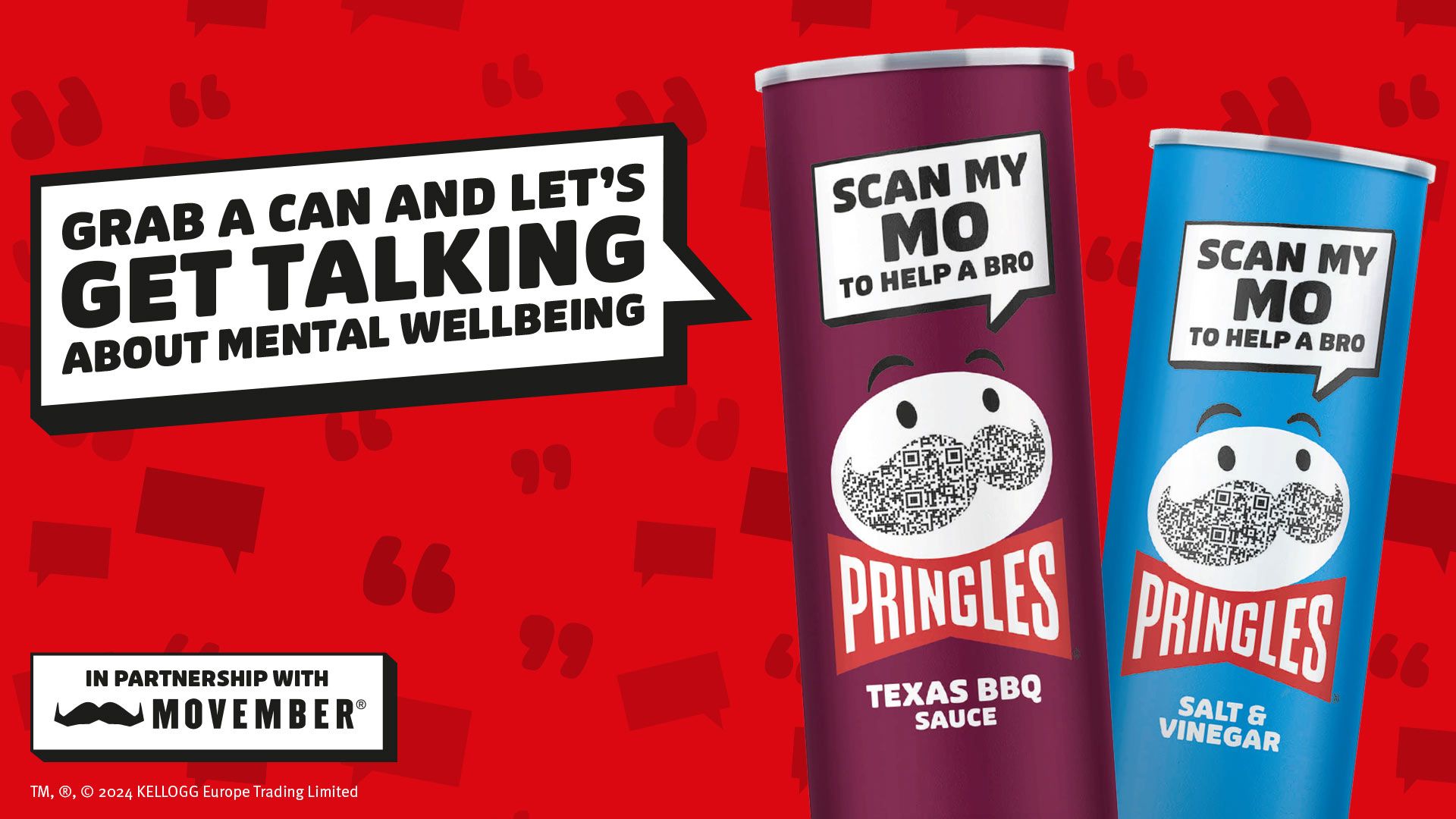 Photo of Pringles cans. A superimposed caption reads: "Grab a can of Pringles and let's get talking about mental wellbeing."